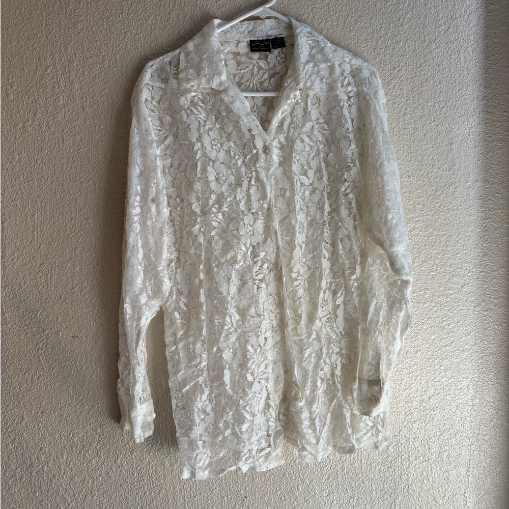 Elegant White Lace Button Down Shirt